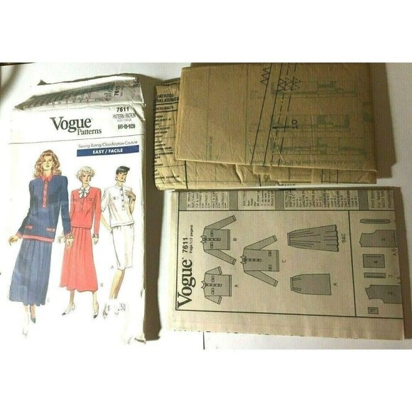 Sewing Pattern Vogue 7611 Misses Top Skirt Size 6-8-10 Easy Uncut Vintage - Picture 5 of 5